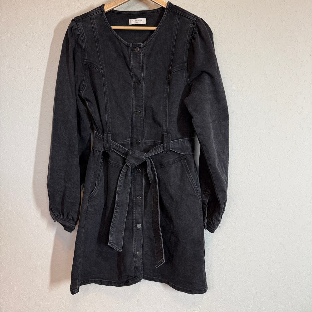 Women's‎ Habitual Black Denim Blue Jean Long Sleeve Button Up Dress Size S - Picture 10 of 10